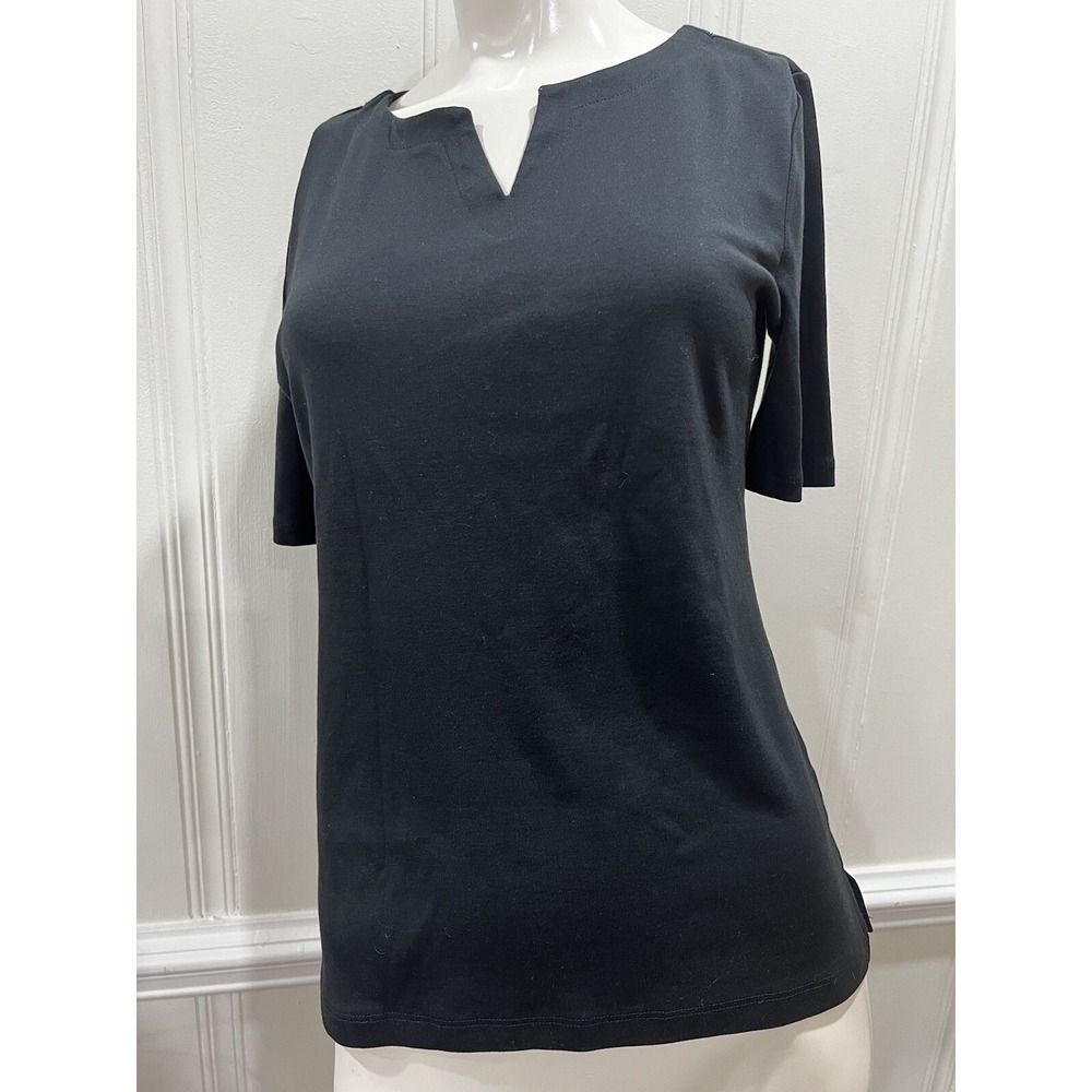 The TALBOTS Tee Womens Petite Size MP Black Short Sleeve Pima Cotton T Shirt